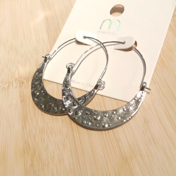 Hammered Silver Hoop Earrings - Picture 2 of 6